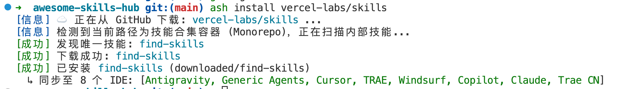 ash install 效果