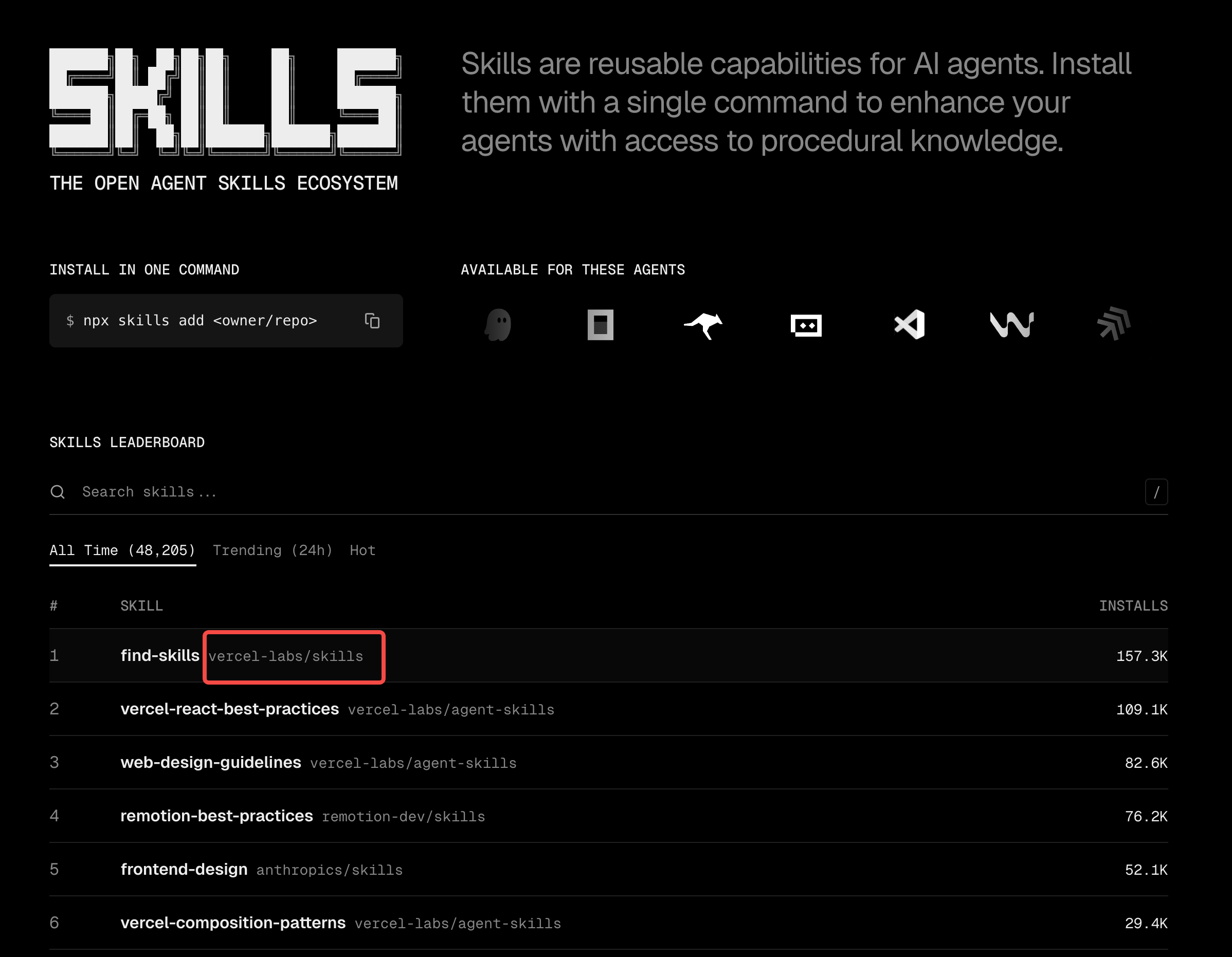skills.sh 搜索界面